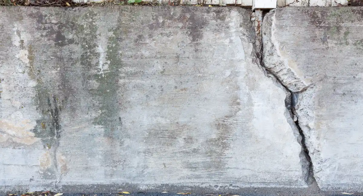 A concrete wall with a large crack - a potential entry point for rodents