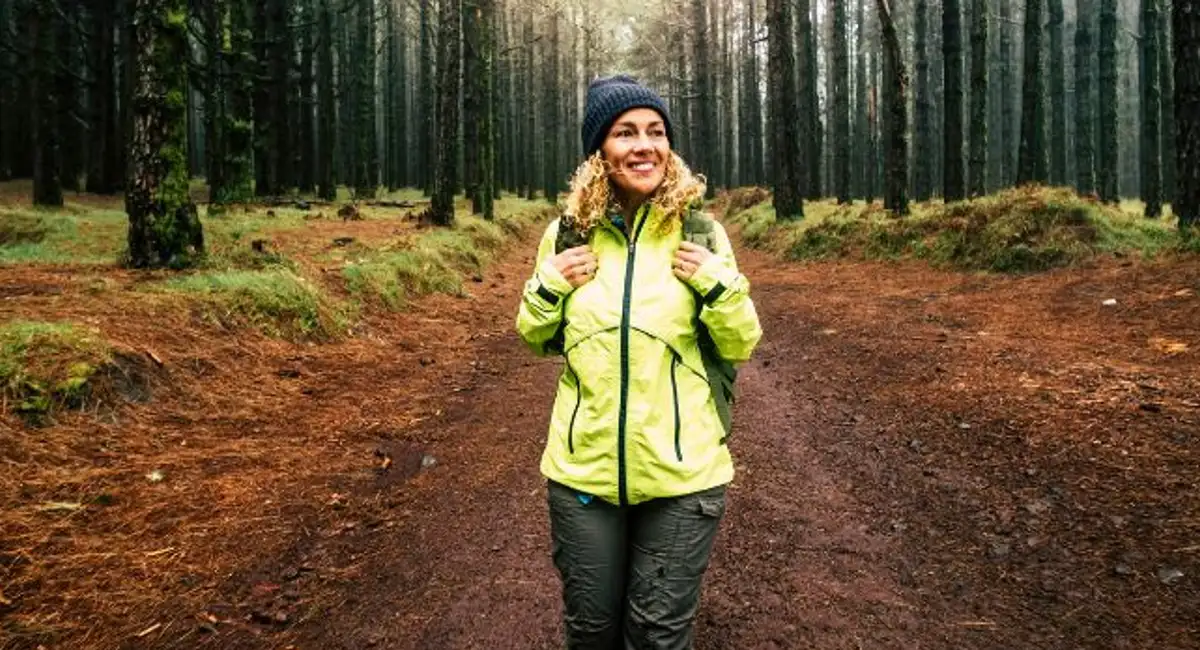 Woman hiking in the forest