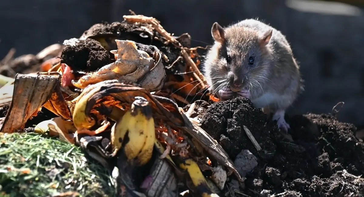 A rat on a compost heap